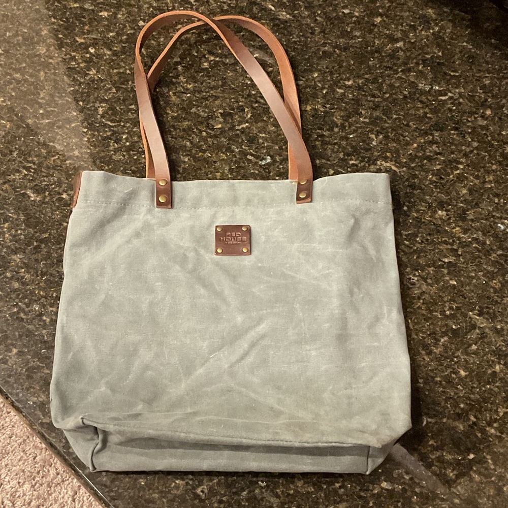 Red House Sage Canvas Tote with Brown Straps